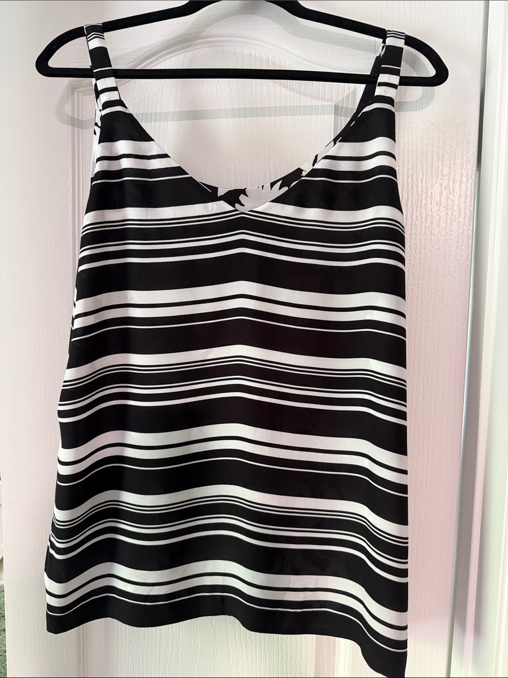 White House Black Market Black and White Striped V-Neck Camisole